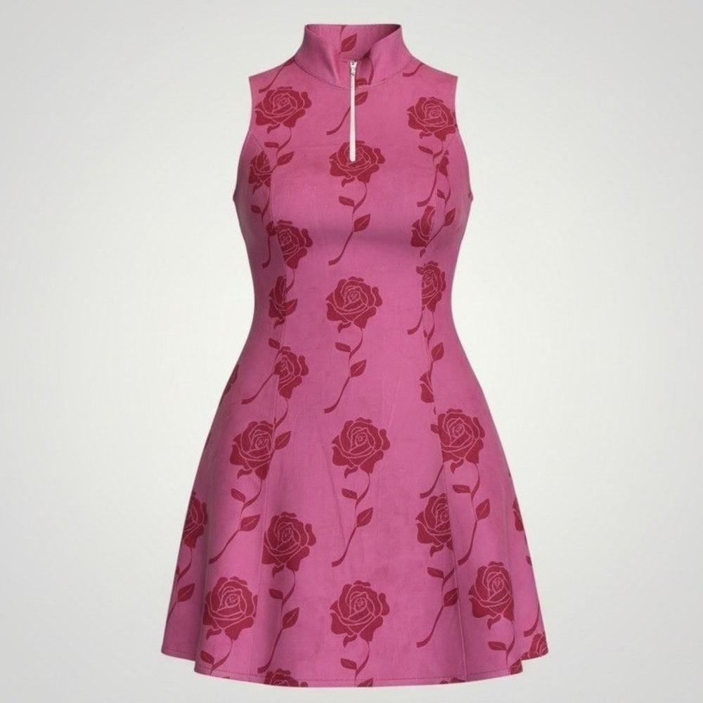Golf Gentry Rose Floral Golf Dress Women Small Pink 1/4 Zip Performance Coquette